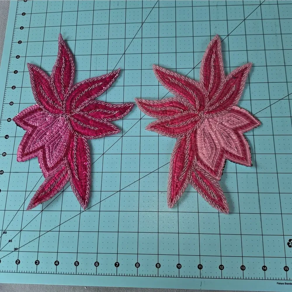 Fuchsia and silver sequin bead flower mirror pair
